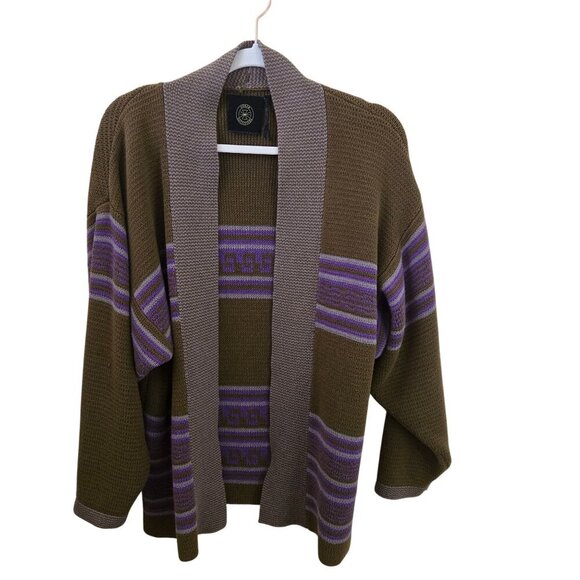 Urban Outfitters Olive Green Purple Striped Open Front Cardigan Sweater Size S - Picture 1 of 5